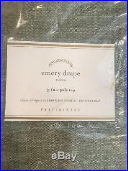 Pottery Barn Set 2 Emery Linen Poletop Cotton Lining Curtains 50x108 Sage NEW