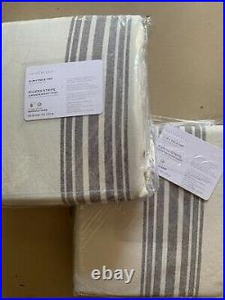Pottery Barn Set 2 Riviera Striped Linen/Cotton Blackout Curtains 84 Charcoal