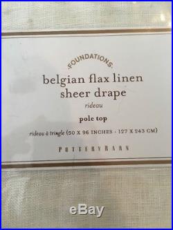 Pottery Barn Set of 2 Belgian Flax Linen Pole Pocket Drapes 50 X 96 NEW Ivory