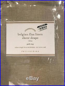 Pottery Barn Set of 2 Belgian Flax Linen Poletop Sheer Curtains 50 x 84 Flax
