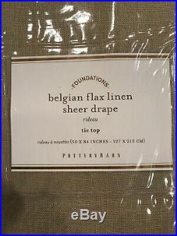 Pottery Barn Set of 2 Belgian Flax Linen Sheer Tie-Top Curtains 50 x 84 Flax