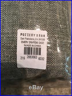 Pottery Barn Set of 2 Emery Linen Cotton Pole Pocket Drapes 50 x 96 Sage NEW