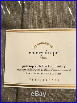 Pottery Barn Set of 2 Emery Linen/Cotton Poletop Blackout Curtains 108 Gray NEW
