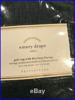 Pottery Barn Set of 2 Emery Linen/Cotton Poletop Blackout Curtains 108 Midnight