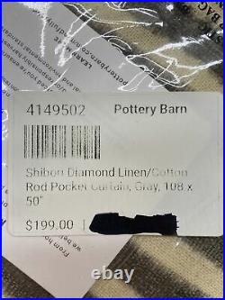 Pottery Barn Shibori Diamond Linen/Cotton Rod Pocket Curtain, Gray, 50 x 108