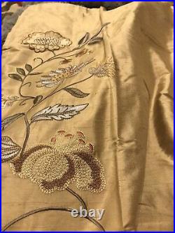 Pottery Barn Silk Multi Embroidered Drape Curtain Panel 50x124 Wheat New