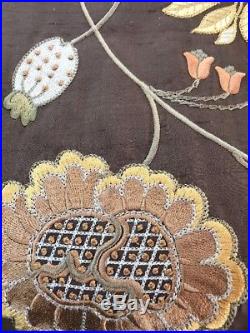 Pottery Barn Silk Multi Embroidered Drape Curtain Panel 50x84 Espresso New