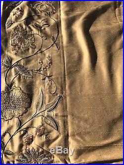Pottery Barn Silk Multi Embroidered Drape Curtain Panel 50x84 Wheat New