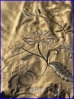 Pottery Barn Silk Multi Embroidered Drape Curtain Panel 50x84 Wheat New