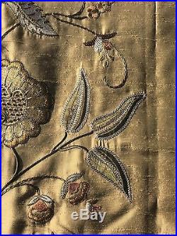 Pottery Barn Silk Multi Embroidered Drape Curtain Panel 50x96 Wheat New