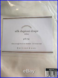 Pottery Barn Silk Pole Pocket Cotton Lining Drape Curtain 96 NEW Ivory