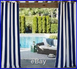 Pottery Barn Sunbrella Set of 2 Black Stripe grommet outdoor drapes 50x84 NEW