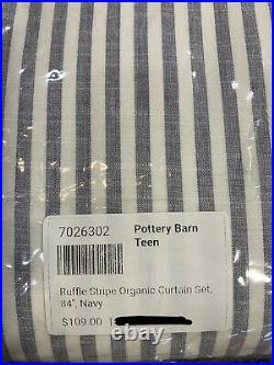 Pottery Barn Teen Ruffle Stripe Organic Curtain Set 52w X 84l, Navy, Free Ship