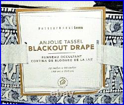 Pottery Barn Teen Set of 2 Anjolie Tassel Blackout Drape Curtain Navy 52 x 96
