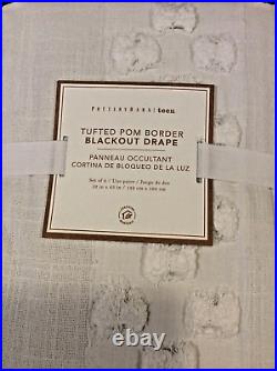 Pottery Barn Teen Two (2) Tufted Pom Border Blackout Curtains 52X63 NWT White