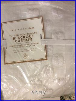 Pottery Barn Teen Two (2) Tufted Pom Border Blackout Curtains 52X96 NWT White
