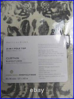 Pottery Barn Thea Print Linen/Cotton Blackout Curtain, Gray Multi, (1 Panel) Nwt