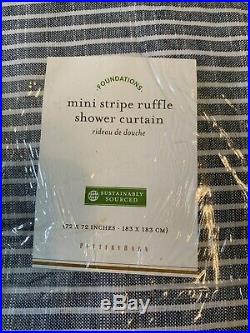 Pottery Barn Ticking Stripe Ruffled Shower Curtain Blue White 100% Cotton 72