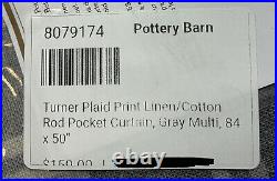 Pottery Barn Turner Plaid Linen/Cotton Rod Pocket Curtain, Gray Multi, 84 x 50