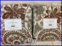 Pottery Barn Two (2) Charlie Paisley Drapes 50x108 NIP! Linen Cotton Red