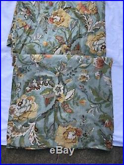 Pottery Barn VANESSA Blue Floral Lined Curtains 2 Panels 50 X 84 Linen Blend