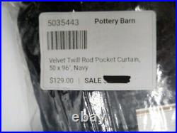 Pottery Barn Velvet Twill Cotton Lined Curtain Drape Navy 50x96 S/2 #F9