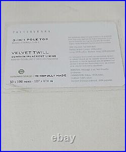 Pottery Barn Velvet Twill Curtain, Cotton Lined 50 x 108, Ivory, New