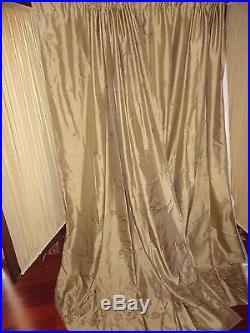 Pottery Barn Wheat Silk Embroidered (pair) Lined Drapery Curtain Panels 50 X 84