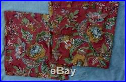 Pottery Barn pair (2) linen lined curtains drapes burnt orange floral 50 X 96