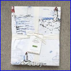 Pottery barn LIGHTHOUSE PRINT shower curtain grey red white blue