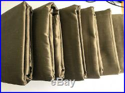 Pottery barn Silk Dupioni 50x84 Olive Green Curtains Drapes Set of 6 w Tie Backs