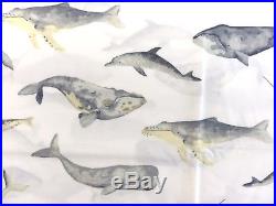 Pottery barn sea pod whale dolphin PRINT shower curtain grey yellow white
