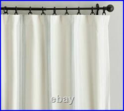 Riviera Striped Linen/Cotton Rod Pocket Blackout Curtain 50x84 Porcelain Blue