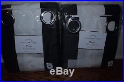 S/2 NWT Pottery Barn Sunbrella solid grommet outdoor drapes 50x108 black white