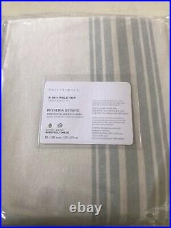 S/2 New Pottery Barn Riviera Striped Blackout Curtains 50 x 108 Porcelain Blue