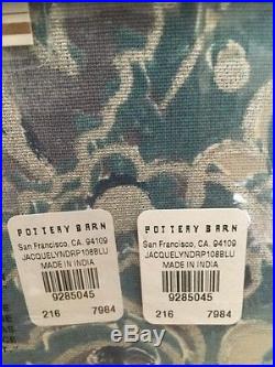 S/2 POTTERY BARN JACQUELYN MEDALLION POLE TOP 3-in-1 DRAPES Blue 50x108 NWT