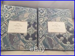 S/2 POTTERY BARN JACQUELYN MEDALLION POLE TOP 3-in-1 DRAPES Blue 50x84 NWT