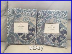 S/2 POTTERY BARN JACQUELYN MEDALLION POLE TOP 3-in-1 DRAPES Blue 50x96 NWT