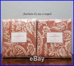 S/2 Pottery Barn ALESSANDRA FLORAL Blackout Curtains Drapes 50x96 TERRACOTTA RED