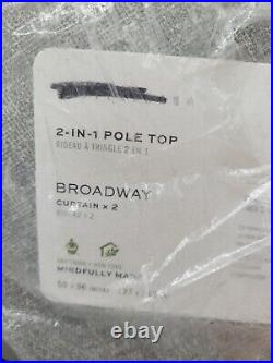 S/2 Pottery Barn BROADWAY 2-in-1 Pole Top BLACKOUT Curtains 50 x 96 GRAY
