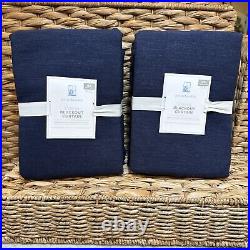 S/2 Pottery Barn Kids NAVY Evelyn Linen BLACKOUT Panels Drapes Curtains 44x84