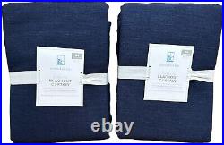 S/2 Pottery Barn Kids NAVY Evelyn Linen BLACKOUT Panels Drapes Curtains 44x84