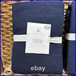 S/2 Pottery Barn Kids NAVY Evelyn Linen BLACKOUT Panels Drapes Curtains 44x84