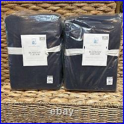 S/2 Pottery Barn Kids NAVY Evelyn Linen BLACKOUT Panels Drapes Curtains 44x84