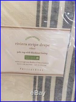 S/2 Pottery Barn Riviera Stripe 50x108 BLACKOUT drapes Navy New With Tags
