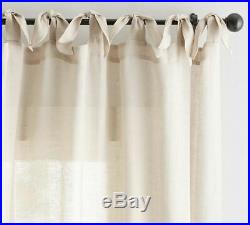 Set Of 2 Pottery Barn Belgian Flax Linen Sheer Curtains Drape 50x96 Flax Tie Top