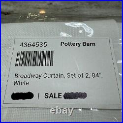 Set Of 2 Pottery Barn WHITE Broadway Curtains, 50 x 84 NEW Cottage