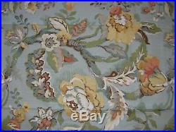 Six (6) Pottery Barn Lined Heavy Panel Curtains Floral Pattern on Light Blue