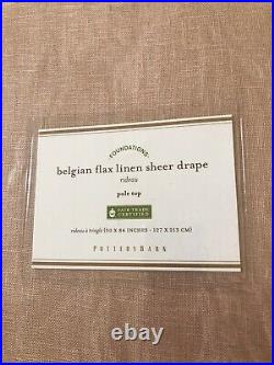 TWO New Pottery Barn Belgian Flax Linen Sheer Curtains Drape Soft Rose Blush 84