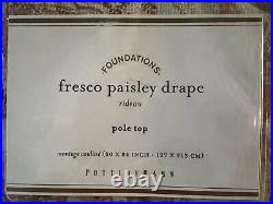 Two NWT Pottery Barn Fresco Paisley Linen Cotton Drapes 50x84 Floral Pole Pocket